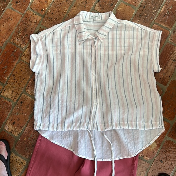 Hayden LA draw string waist button up striped top szL - Picture 8 of 11